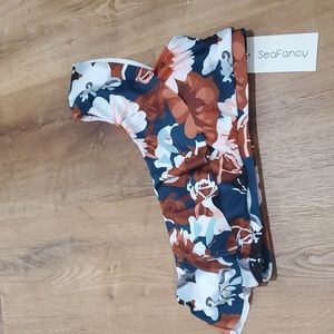 Seafancy Swim Bikini Top One Shoulder Floral Size M